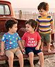Babyhug Cotton Knit Half Sleeves Striped T-Shirt Text Print Pack of 3 - Red Blue & Yellow