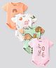 Bonfino Cotton Knit Half Sleeves Onesies Dino Print Pack Of 4 - Multicolour