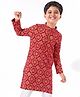EARTHY TOUCH 100% Cotton Knit Full Sleeves Kurta & Pyjama Set With Ikat Print - Red