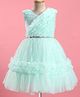 Bluebell Net Sleeveless Floral & Frill Detailing Flared Party Frock - Light Blue