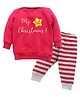 Kadam Baby Cotton Christmas Theme Full Sleeves  My 1st Christmas Text Printed Sweatshirt & Striped Joggers Set - Red