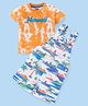Babyhug 100% Cotton Knit Dungaree and Half Sleeves T-Shirt Set Beach Theme - Multicolor