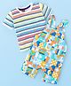 Babyhug Single Jersey Knit Abstract Print Dungaree & Half Sleeves  Striped T-Shirt - Multicolour