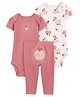 Carter's Half Sleeves Onesies & Lounge Pants Set With Apple Print - Pink