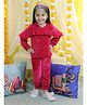 BownBee Winter Wear Full Sleeves Solid Frill Detailed Velvet Co Ord Set - Pink