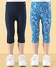 Honeyhap Premium Single Jersey With Bio Finish Three Fourth Leggings With Floral Print Pack Of 2 - Navy & Light Blue