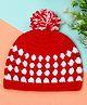 Funkrafts Handmade Soft Woolen Pom Pom Detailed & Colour Blocked Cap - Red  & White- Diameter 31 CMS