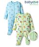 Babyoye 100% Cotton With Eco Jiva Finish Full Sleeves Sleep Suits With Beach Theme  Print Pack Of 2 - Blue & Green