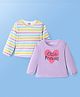 Doodle Poodle 100% Cotton Full Sleeves Top with Striped & Hear Print Pack of 2 - Purple & White