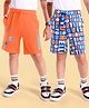 Honeyhap Premium  100% Cotton Knit Knee Length Shorts with Alphabet Print Pack of 2 - Blue Quartz & Nectarine