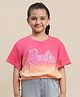 Kidsville Mattel Featuring Half Sleeves Barbie Printed Top  - Pink