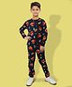 Ninos Dreams Christmas Theme Full Sleeves  Reindeer Printed  Tee With Coordinating Joggers  Night Suit Set - Navy Blue