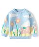 Little Surprise Box Full Sleeves Flower Bloom Theme Printed Sweater - Blue