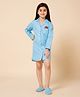 Piccolo Full Sleeves Mini Polka Dots And Strawberry Printed Shirt Style Night Dress With Slip Ons - Blue