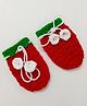 Little Peas Christmas Theme Colour Blocked & Pom Pom Detailed Handmade Woollen Mittens - Red & Green