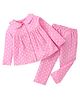 Babyhug Cotton Knit Full Sleeves Night Suit With Star Print - Pink & White