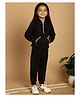 Mini & Ming Full Sleeves Solid Half Zipper Hooded Sweatshirt & Joggers Set - Black