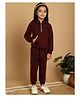 Mini & Ming Full Sleeves Solid Half Zipper Hooded Sweatshirt & Joggers Set - Plum Maroon