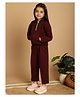 Mini & Ming Full Sleeves Solid Half Zipper High Neck Sweatshirt & Trousers Set - Plum Maroon