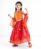 Babyhug Sleeveless Zari Embroidered Choli with Pattola Printed Lehenga and Dupatta Set - Red & Mustard