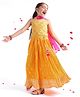Babyhug Halterneck Sleeveless Zari Embroidered Choli with Foil Printed Lehenga and Dupatta Set - Mustard