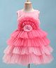 Bluebell Net Woven Sleeveless Layered Party Frock with Floral Applique - Pink