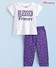 Honeyhap Premium 100% Cotton Jersey Half Sleeves Text Printed Night Suit with Bio Finish - White & Deep Lavender