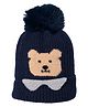 Kid-O-World Ribbed Teddy Bear Design Woollen Bobble Cap - Blue-  Diameter 48 Cms