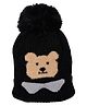 Kid-O-World Ribbed Teddy Bear Design Woollen Bobble Cap - Black