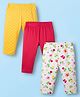 Babyhug Cotton Knit Three Fourth Length Floral Print Leggings Pack of 3 - Red Blue & Purple