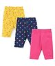 Babyhug Cotton Knit Three Fourth Length Stars & Polka Dots Printed Leggings Pack of 3 - Pink Yellow & Blue