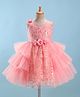 Bluebell  Net Woven Sleeveless Party Frock Solid Colour with Sequins Detailing & Floral Applique- Peach