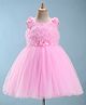Bluebell Net Woven Sleeveless Party Frock With Floral Applique - Pink