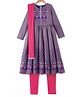 EARTHY TOUCH 100% Cotton Knit Full Sleeves Kurta & Legging Set With Dupatta Floral Print - Purple & Pink