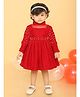 Titrit  Full Sleeves Pearl Embellished  Fit And Flare Velvet  Dress - Red