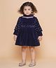 Titrit Full Sleeves Pearl Embellished Fit & Flare Velvet Dress - Navy Blue