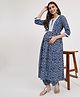 Aujjessa Three Fourth Sleeves Abstract Printed & Lace Embellished Maternity Kurta Set With Concealed Zipper Nursing Access - Indigo Blue & White