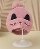 Yellow Bee  Kitten Detailed Bobble Cap    - Light Pink