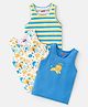 Babyhug 100% Cotton Knit Sleeveless  Sando Lion Print Pack of 3- Blue Green & White
