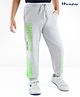 Honeyhap Premium 100% Cotton Looper Full Length Text Print Jogger With Bio Finish - Grey Melange & Neon Green