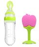 Enorme Silicone Easy Squeezy Spoon Food Feeder and Apple Shaped Silicone Teether for Babies- Color May Vary