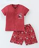 Cucumber Sinker Knit Half Sleeves Night Suit Ball Print -Retro Red