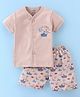 Cucumber Sinker Knit Half Sleeves Night Suit Birds Print -Ivory