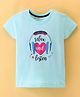 Doreme Cotton Sinker Knit Half Sleeves Top Heart Print - Light Blue