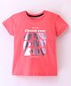 Doreme Cotton Sinker Knit Half Sleeves Top Heart Print - Pink