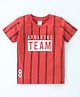 Taeko Cotton Jersey Half Sleeves T-Shirt With Text & Striped Print - Red