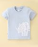 Taeko Cotton Jersey Half Sleeves T-Shirt With Text & Rhino Print - Blue