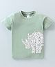 Taeko Cotton Jersey Half Sleeves T-Shirt With Text & Rhino Print - Green