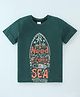 Taeko Cotton Jersey Half Sleeves T-Shirt With Text & Surfboard Print - Green