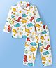 Doodle Poodle 100% Cotton Knit Full Sleeves Dino Printed Night Suit -White